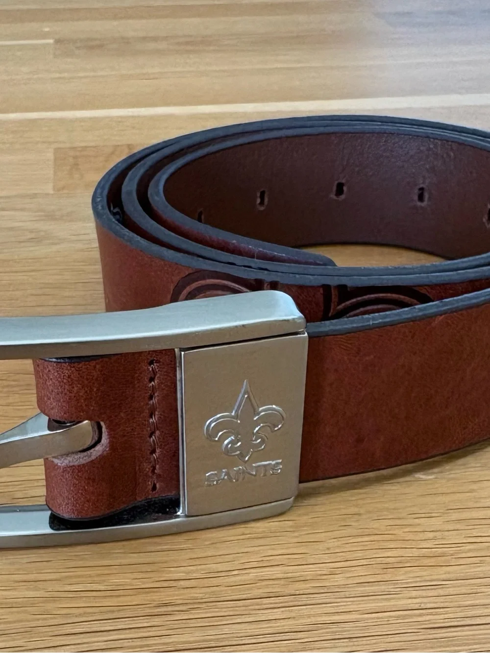Saints Branded Leather Men's Belt with Chrome Buckle
